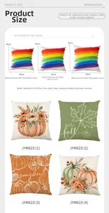 Detailed size guide for autumn harvest pillow covers in 40x40, 45x45, and 50x50 cm sizes