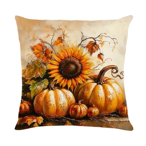 Artistic pumpkin and sunflower throw pillow cover for autumn harvest festival decor