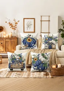 Détails de quatre housses de coussin d'automne à imprimé citrouille et tournesol pour canapé