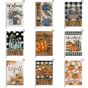 Fall Garden Flag Double Sided Polyester Burlap Decor Thanksgiving Pumpkin Welcome Sunflower Plaid Truck Outdoor Banner