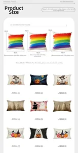 Detailed size chart and weight guide for Halloween pillow covers in various sizes and patterns