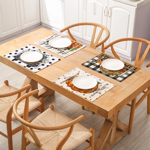 Autumn Thanksgiving Cotton Linen Placemats Pumpkin Sunflower Gingham Print Heat Resistant Waterproof Dining Table Mats For Home Kitchen