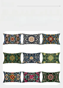 Detailed grid view showcasing nine bohemian floral pattern variants of lumbar pillow covers