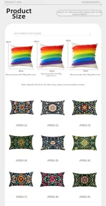 Size guide for bohemian floral pillow covers with 40cm, 45cm and 50cm square dimensions
