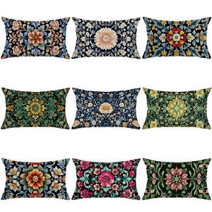 Bohemian Floral Lumbar Pillow Cover Polyester Decorative Cushion Case For Sofa Couch Retro Symmetrical Pattern