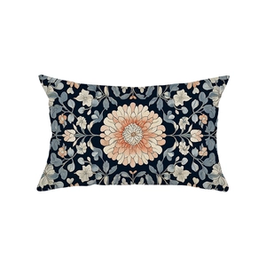 Bohemian lumbar pillow cover with vintage blue floral print for living room sofa decor