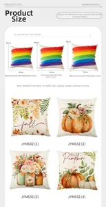 Tableau des tailles des housses de coussin d'automne citrouille avec dimensions et poids