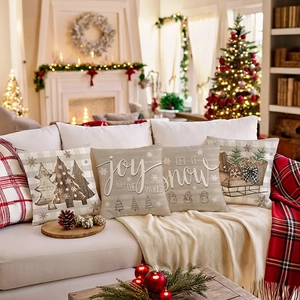 Fodere per Cuscini Decorativi Natalizi Effetto Lino Poliestere Copricuscini per Divano Casa Motivi Festivi Stampati Quadrati