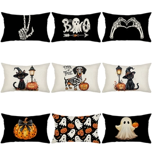 Halloween Decorative Cushion Cover Polyester Digital Print Spooky Ghost Pumpkin Skeleton Hand Pattern For Sofa Bedroom Home Decor