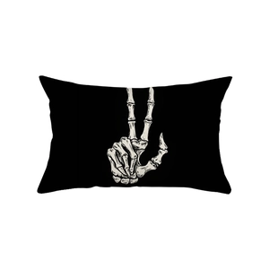 Halloween decorative skeleton hand V-sign black and white throw pillow cover