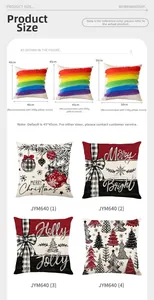 Size chart showing 40cm to 50cm Christmas pillow covers with insert weight recommendations