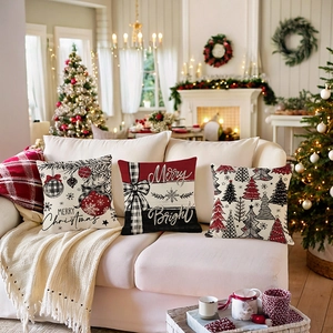 Nordic Christmas Decorative Pillow Covers Polyester Printed Cushion Cases For Sofa Living Room Christmas Tree Plaid Patterns