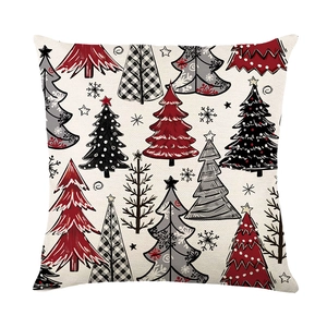 Christmas pillow cover with Nordic polyester holiday tree print for sofa and bedroom decor