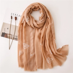 Geometric Rhombus Print Long Scarf Lightweight Polyester Voile Shawl With Frayed Edges Bohemian Vintage Style For Women