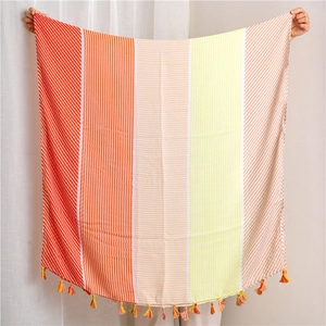 Damen Bohemian Bunter Streifen Schal Großer Polyester Quasten Schal Ethno Geometrischer Sonnenschutz Strandtuch Übergroßer Schal