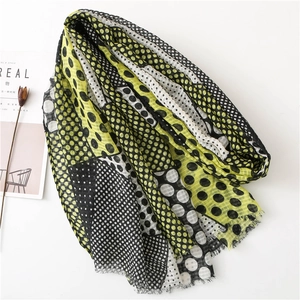 Classic British plaid scarf for women with yellow and black polka dot contrast patterns