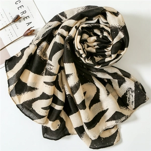 Graffiti printed cotton linen scarf and shawl with artistic black and white abstract patterns