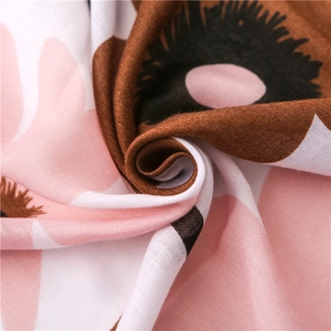 Floral cotton linen shawl with pink floral print and delicate woven fabric texture