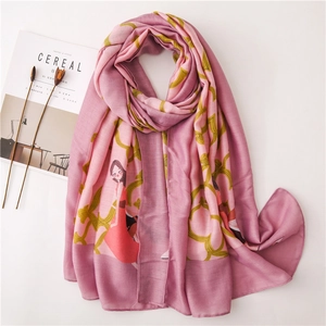 Écharpe Longue Pour Femmes Satin Coton Polyester Imprimé Fleuri Vintage Fille Cartoon Châle De Protection Solaire