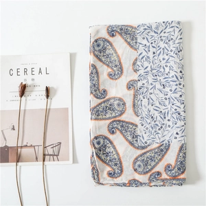 Soft cotton paisley scarf with vintage floral print for women, elegant fashion shawl