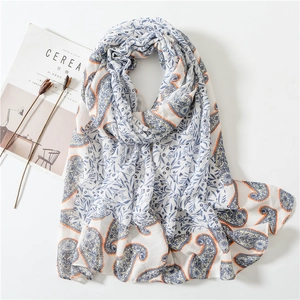 Paisley Floral Print Scarf Shawl Soft Cotton Feel Lightweight Large Twill Wrap For Women Ethnic Retro Style