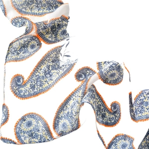 Lightweight cotton feel paisley print scarf in white and blue ethnic floral style