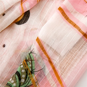 Cute cactus print pink striped scarf, lightweight summer shawl and breathable sun wrap