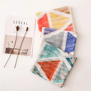 Ethnic cotton linen scarf with colorful geometric patterns for summer beach vacation