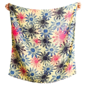 Écharpe légère en coton et lin avec imprimé tournesols et bords effilochés pour femmes