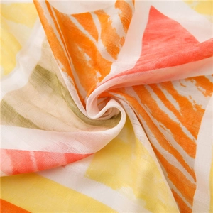 Ethnic style cotton linen scarf with orange geometric patterns for beach and sun protection