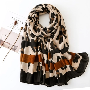 Leopard Print Scarf Women Fashion Cotton Linen Blend Lightweight Shawl Wrap Sun Protection Beach Long Neck Scarf Thin