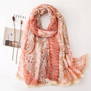 Grand Foulard Bohème Paisley Avec Glands Coton Lin Châle De Protection Solaire Pour Femmes