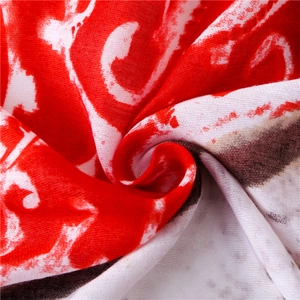 Retro geometric flame pattern scarf featuring red and white vintage ethnic style print