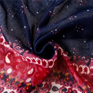 Bohemian gradient cotton linen scarf with ethnic paisley print and tassel details