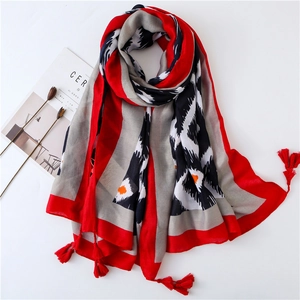 Écharpe Châle Motif Géométrique Pour Femmes Mélange De Coton Bordure À Glands Style Ethnique Bohème Couleurs Contrastées Mode