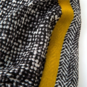 Modern cotton linen scarf with snakeskin and herringbone patterns and mustard yellow stripe
