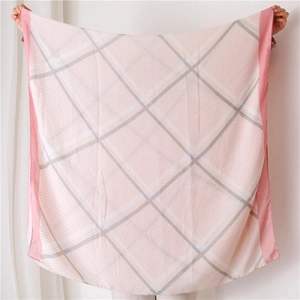 Pink and white geometric lattice cotton linen shawl scarf with sun protection for women