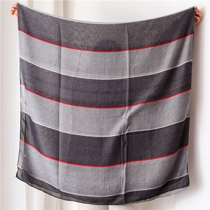 Classic cotton linen shawl with grey and red stripes displayed in a full open front view