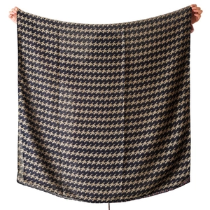 Classic black and yellow houndstooth pattern large rectangular cotton linen scarf shawl