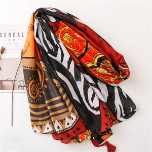 Ethnic printed shawl scarf with zebra patterns and tassels for women's all-season wear