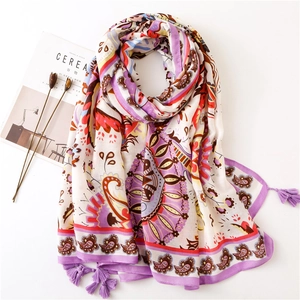 Écharpe Longue Imprimé Paisley Bohème Avec Glands Coton Satiné Léger Et Lin Pour Protection Solaire De Plage Été