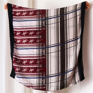 British style horse carriage chain print shawl in burgundy and black contrast color