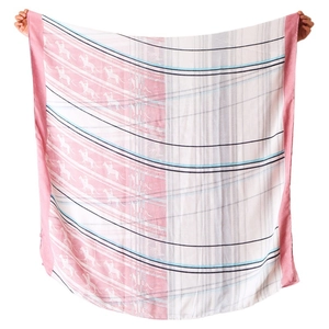 Pink and white British style horse chain pattern scarf in a lightweight shawl display