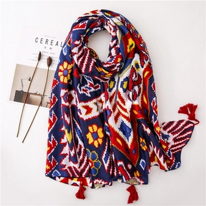 Châle Écharpe Imprimé Géométrique Ethnique Bohème Avec Glands Pour Femmes Protection Solaire Plage Vacances Satin Coton Léger