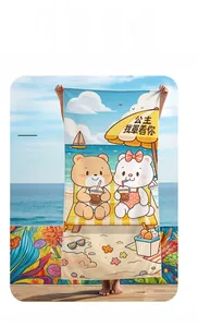 Close-up of soft microfiber beach towel showing high-definition cartoon bear print detail