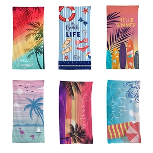 Microfiber beach towels set with summer palm and surfboard prints for sea vacation