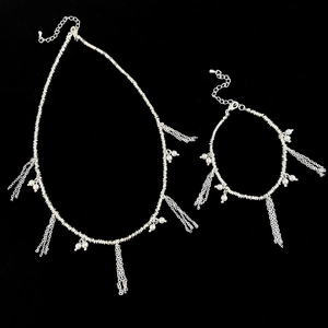 Fashion Tassel Necklace And Bracelet Copper Silver Plated With Faux Artificial Pearl Light Luxury Clavicle Choker For Women