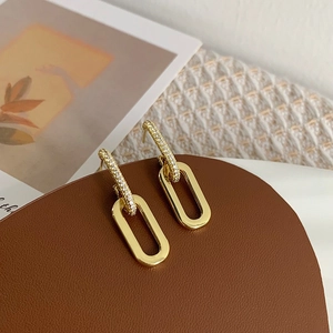 Minimalistische Geometrische Doppelschleife Kette Ohrstecker Für Damen Glänzende Strass Eingelegt Gold Silber Galvanisiert Legierung Glied Ohrringe Schmuck