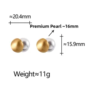 Technical drawing showing 20.4mm length and 15.9mm height of pearl stud earrings