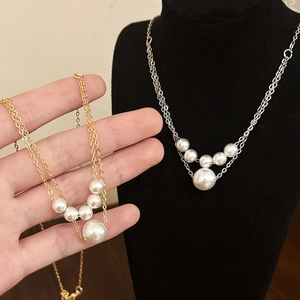 Layered Artificial Pearl Necklace Alloy Clavicle Chain French Elegant Style Temperament Jewelry For Women Minimalist Gift